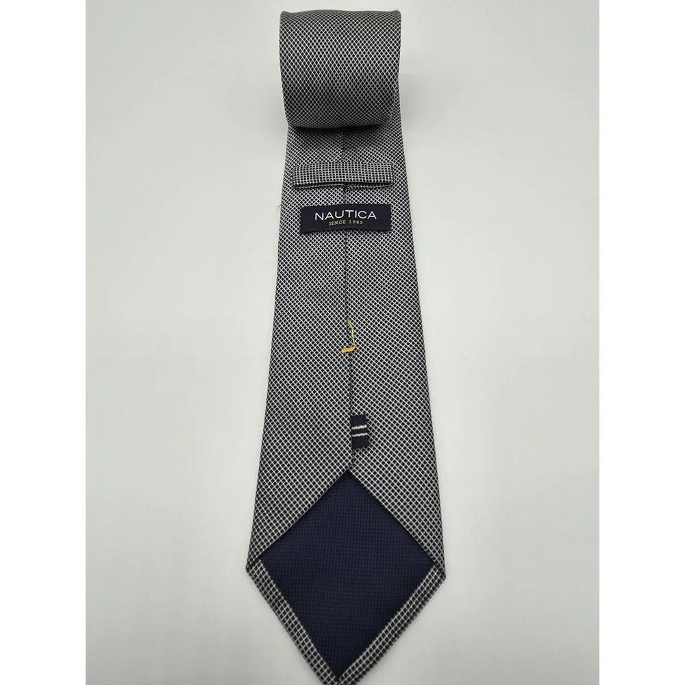 Nautica Tie Men's Black Gray Silk Geometric Tie Long Necktie 61